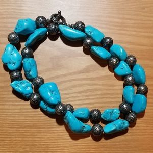 Silver and turquoise beaded necklace
